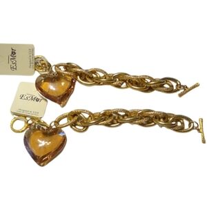 EsMor Matching Hearts of Gold Link Toggle Bracelets BFF Mother Daughter set of 2